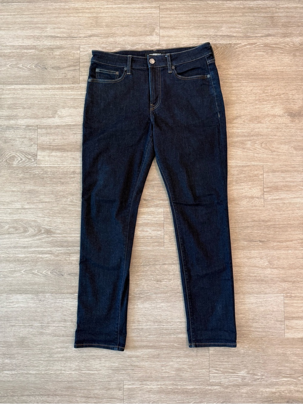 Express Hyper Stretch Men's Dark Blue Slim Jeans, Size 32 x 32